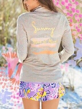 Lilly Pulitzer UPF 50 Gray "Sunny State Of Mind" 1/4 Zip Sweater Top